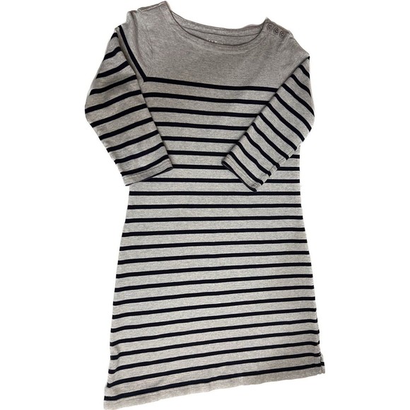 L.L. Bean Womans Size S Reg Grey Navy Blue Stripped Dress 3/4 Sleeves - Picture 1 of 3